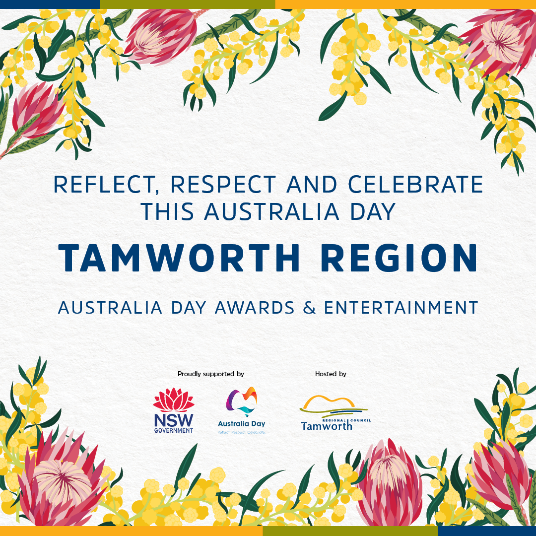 Graphic with details of the 2025 Australia Day activities across the Tamworth reigon