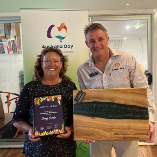 Nundle Community Recognition Winner - Cheryl Sipple with Cr Charles Impey