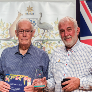 Tamworth Citizen of the Year Keith Stevenson stands next to Tamworth Region Mayor Russell Webb