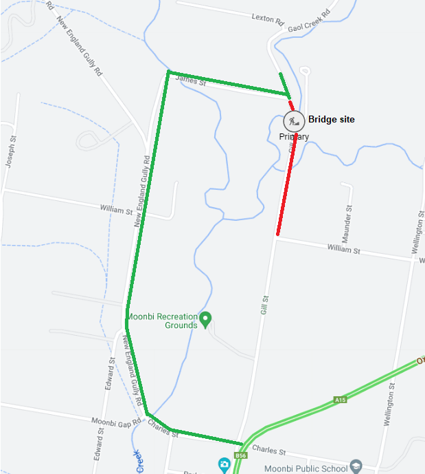 Moonbi Road closures for Mick Mahers Bridge - map of closure area and available detour