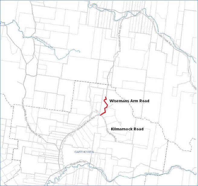 Map Wisemans Arm Road Gravel works 2025