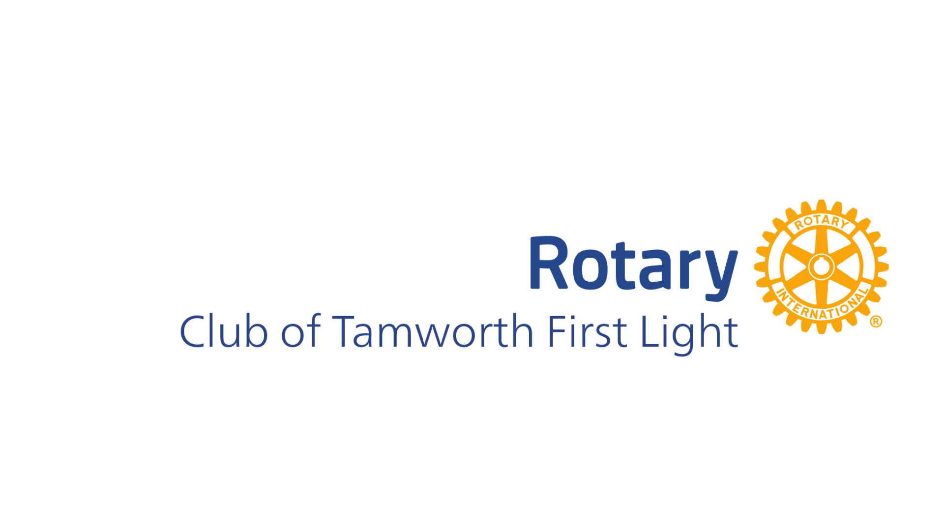 Gold Rotary wheel with blue text that says Rotary Club of Tamworth First Light
